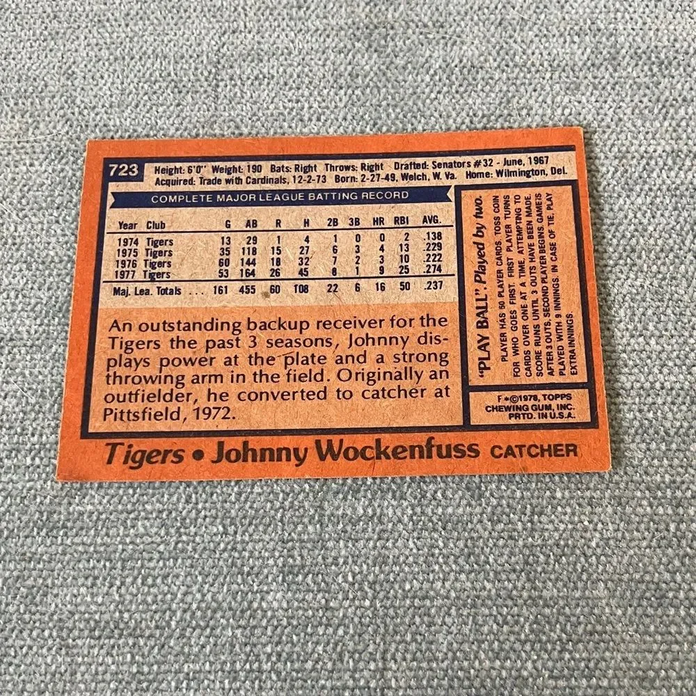 1978 Topps Detroit Tigers Baseball Card Trading Card